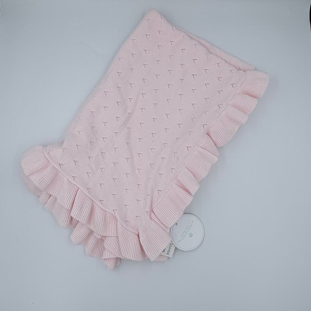 Edgehill Collection Baby Blanket Pink Ruffle Knit Cotton 40x30 NWT